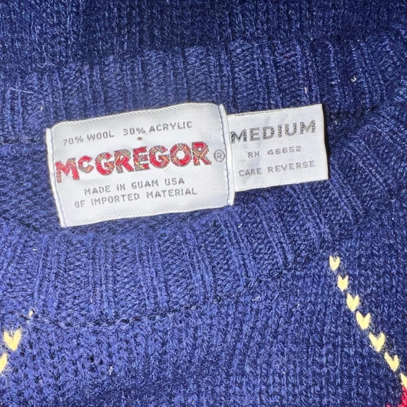 Vintage McGregor, M, wool blend, Blue/Red Argyle, long sleeve crewneck sweater - Picture 5 of 5